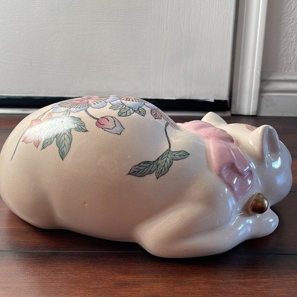 Vintage Frederick Cooper Sleeping Cat Sculpture Floral Kutani Japan Rare - Picture 5 of 10